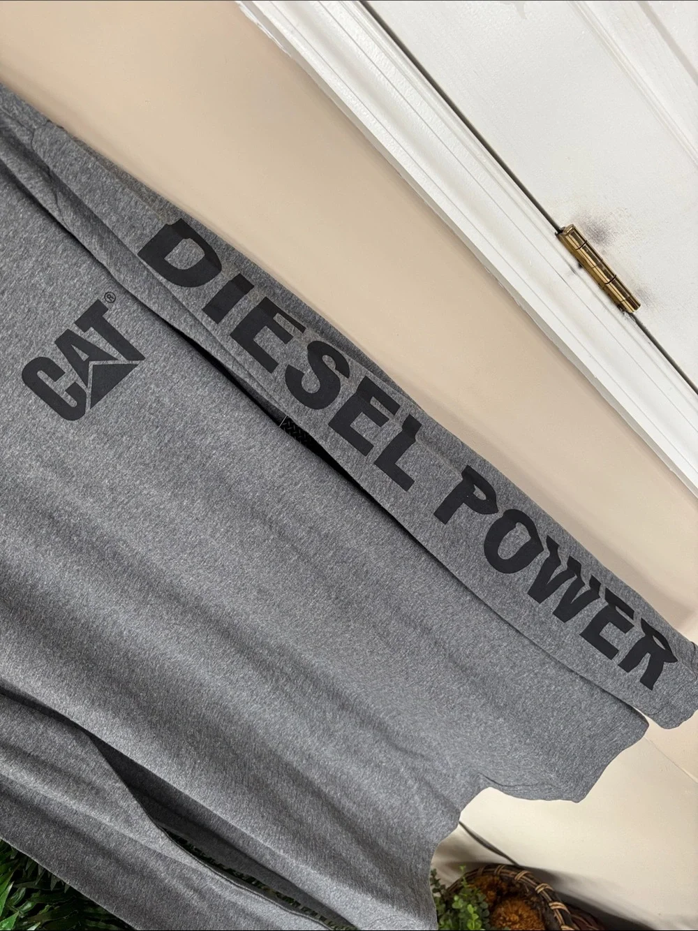 NWT Caterpillar Gray Long Sleeve Black 'Diesel Power' Logo Tee T-Shirt Trucker